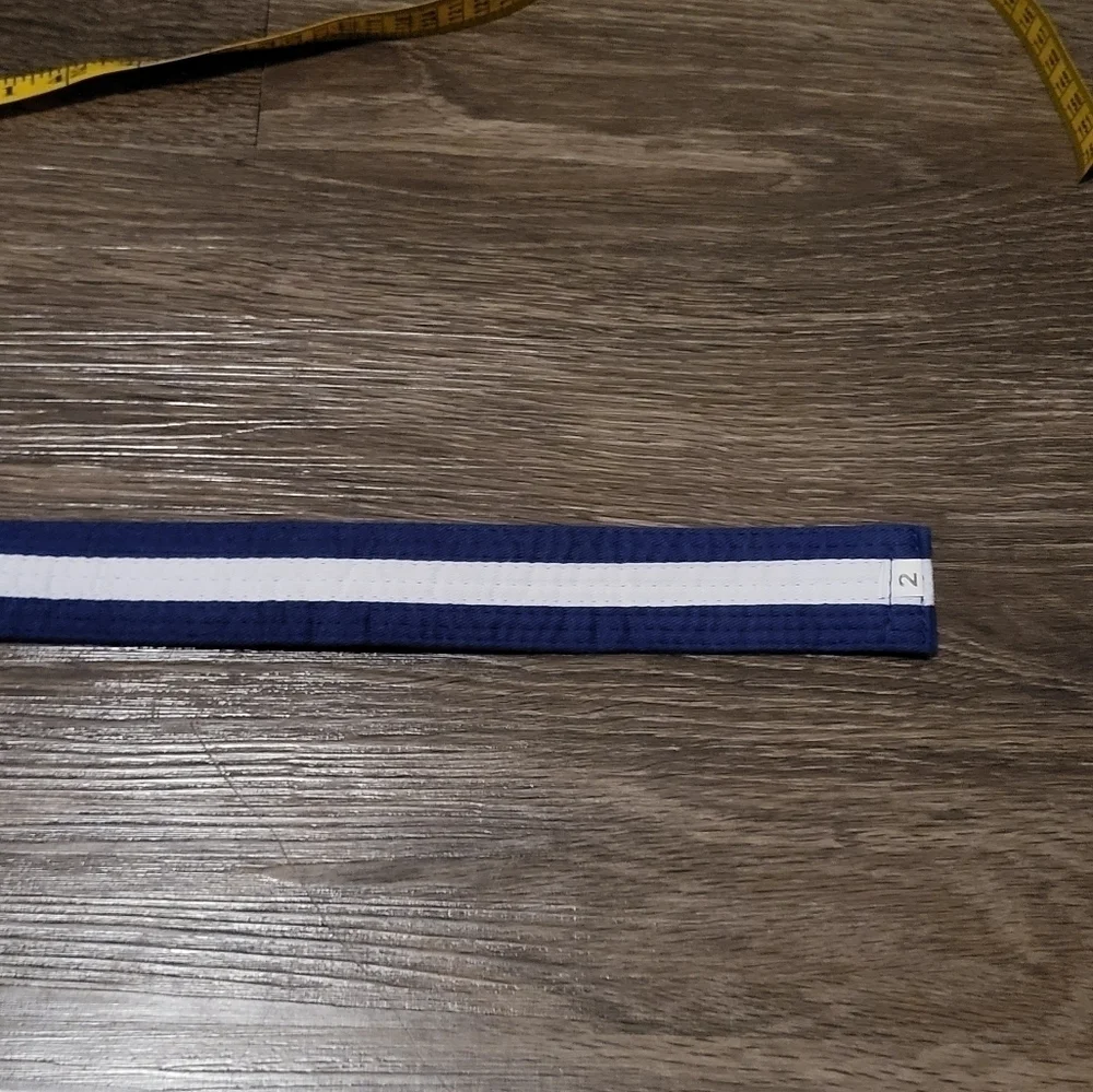 Karate Blue Belt with White Stripe, Size 2